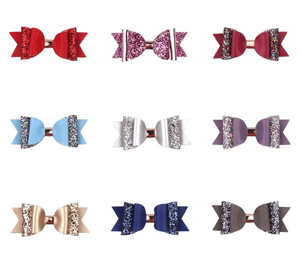 

baby hair clips lovely girls bow barrettes glitter big size 105cm hairpin cute pu leather hairpins accessories m41685270965, Slivery;white