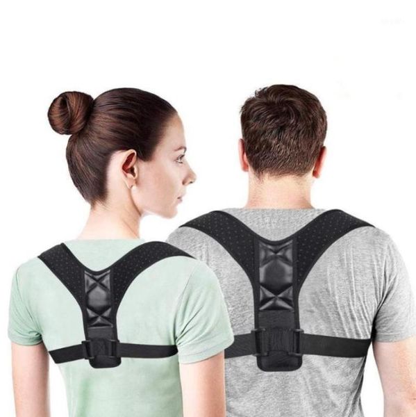 

back support adjustable posture corrector clavicle spine shoulder lumbar brace belt correction16522205, Black;blue