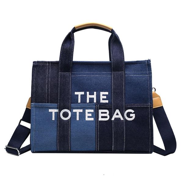 

tote bag womens large designer shopping bags patchwork denim handbag practical capacity shoulder bag236m, Black;red