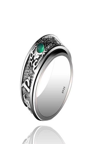 

925 sterling silver inlaid chalcedony buddhist heart sutra rotatable ring buddha heart sutra ring7744796