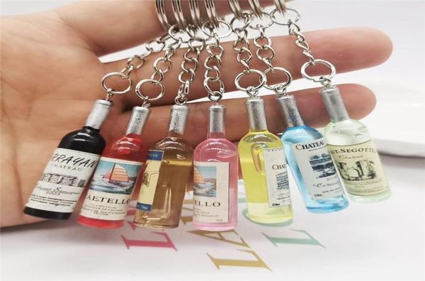 

cute novelty resin beer wine bottle keychain assorted color for women men car bag keyring pendant accessions wedding party gift4615172, Silver
