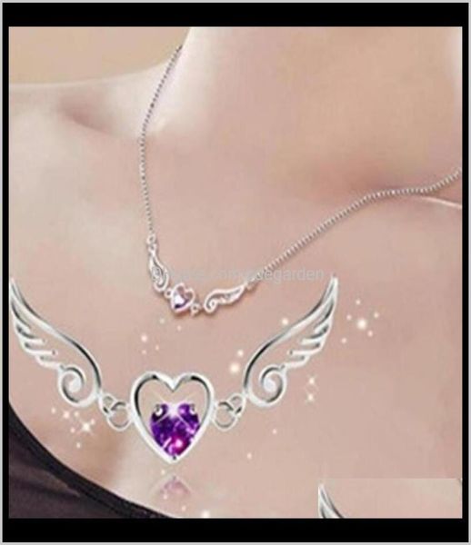 

necklaces pendants drop delivery 2021 dream angels love heart necklace wings pendant ladies birthday woman gift crystal jewelry 6737075, Silver