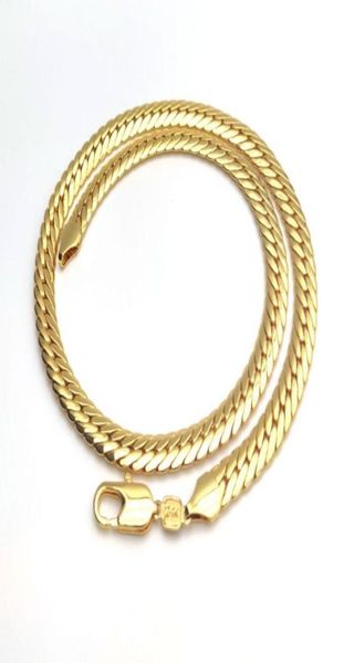 

chains stunning 24k gold authentic gp 10mm scales skin chain solid cuban link necklace mens 24"8834498, Silver
