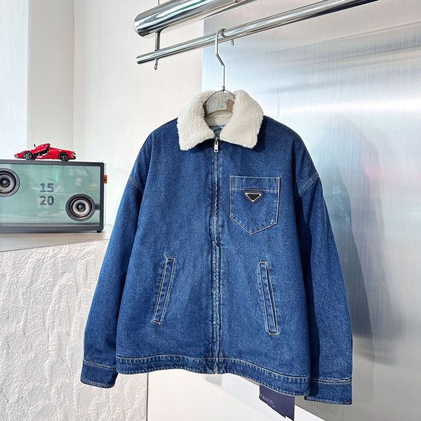 

2023ss autumn/winter new men's jacket lamb wool lining blue denim jacket designer denim jacket s, Black