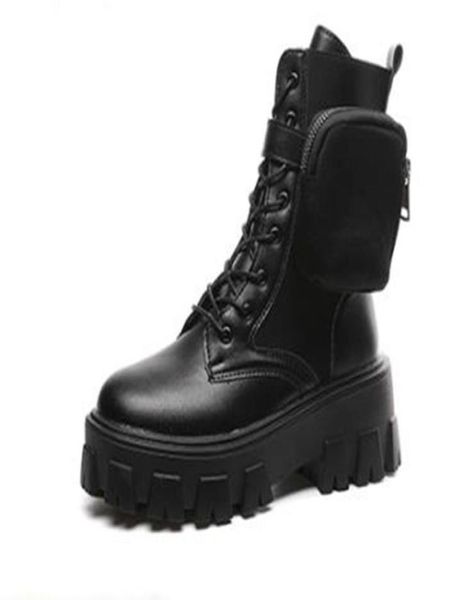 

women high heel ankle boots 2020 autumn wind leather thick with short boots fashion cross strap wedges shoes3860020, Black