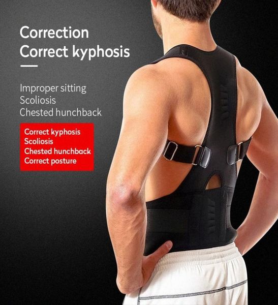 

spine posture corrector magnet protection back shoulder belt for relief therapy humpback vertebral skew support braces trainer pyf3709022, Black;blue