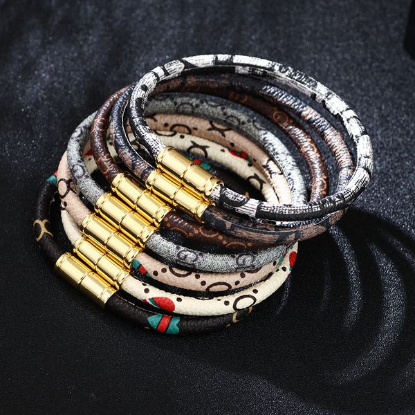 

luxury colorful pattern leather cuff bracelet for lovers gift, Golden;silver