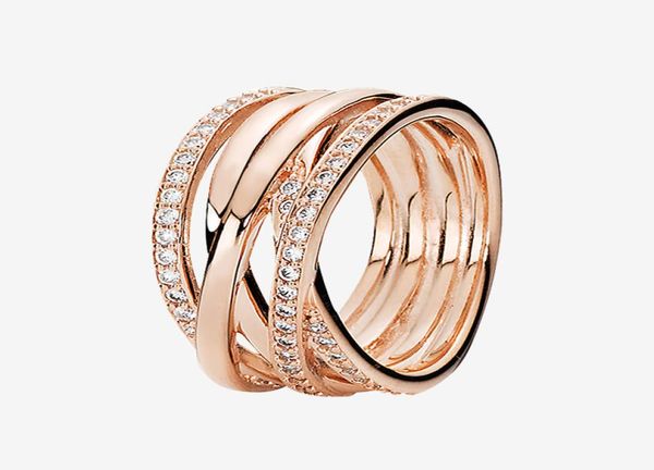 

sparkling polished lines ring women girls summer jewelry with original box for real sterling silver wedding rings set 916913, Slivery;golden