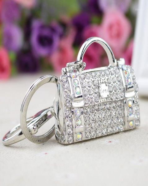 

2020 female new style shaped metal bag charming purse handbag keychain crystal rhinestone keychain handbag pendant car keyring14808988, Silver