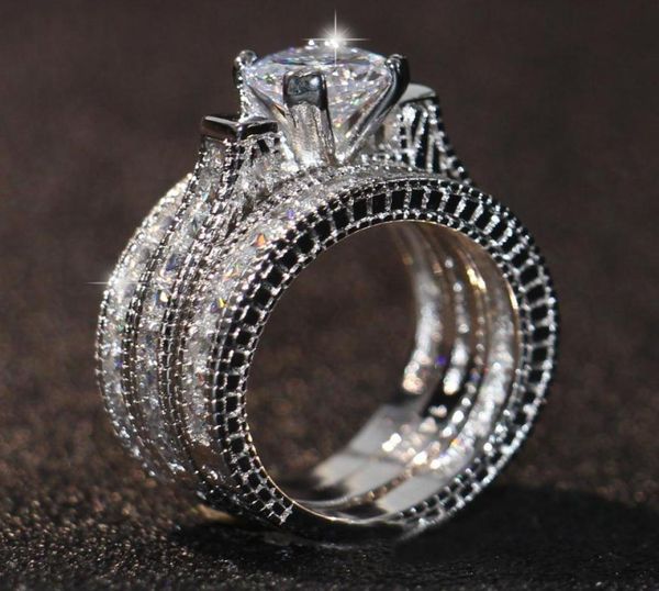 

engagement z simulated diamond diamonique 14kt white gold filled 3 wedding women ring sets gift size 5115106797, Slivery;golden