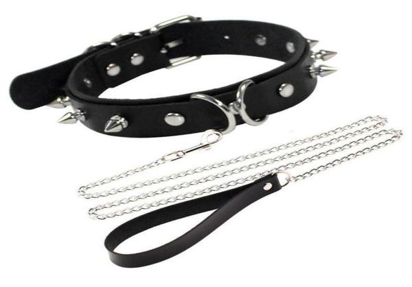 

chokers 2022 gothic punk spike rivet necklace chain neck alternative metal pu leather collar traction rope bondage2179877, Golden;silver
