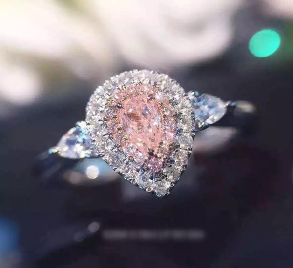 

vecalon 2 colors women ring two circle pear cut 1ct 5a zircon pink cz 925 silver birthstone jewelry wedding band ring for women7599711, Slivery;golden