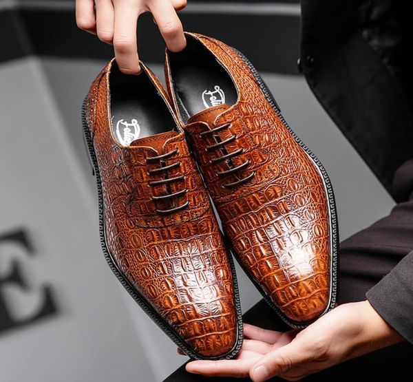 

mens wedding shoes lace up oxford genuine leather odile print party business brown dress shoes for men3973044, Black