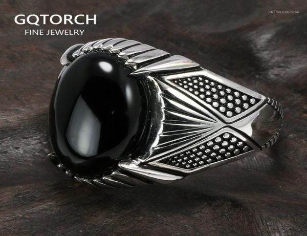 

guaranteed 925 sterling silver rings antique turkey ring for men black ring with stone natural onyx turkish male jewelry18618199, Golden;silver