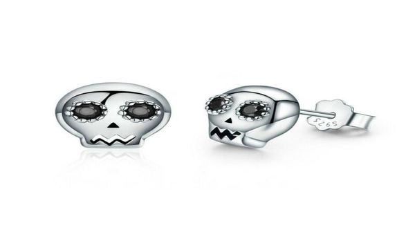 

vintage real 925 sterling silver black cz skull design charm stud earrings cool jewelry96946925659244, Golden;silver
