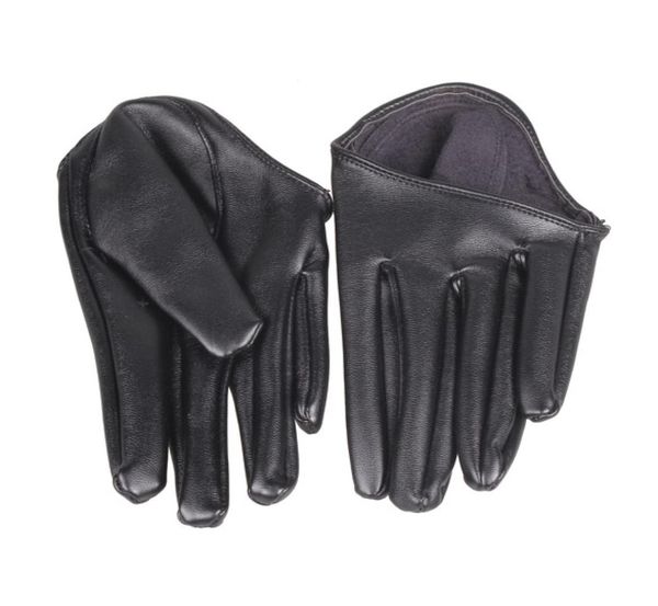 

fashion lady woman tight half palm gloves imitation leather five finger black1872093, Blue;gray