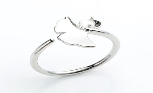 

open ring settings ginkgo biloba leaf ring sterling 925 silver ring blanks diy making 5 pieces3073623, Slivery;crystal