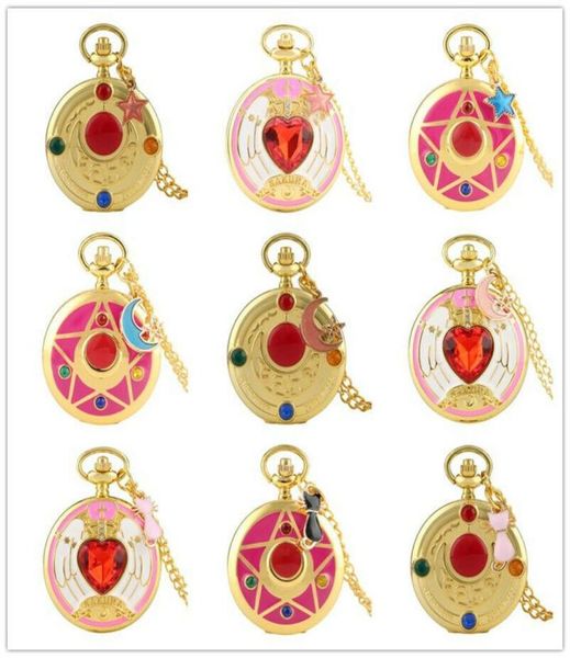 

steampunk fashion watches golden sailor moon magic girl penram case japanese anime women lady quartz pocket watch necklace chai9461071, Slivery;golden