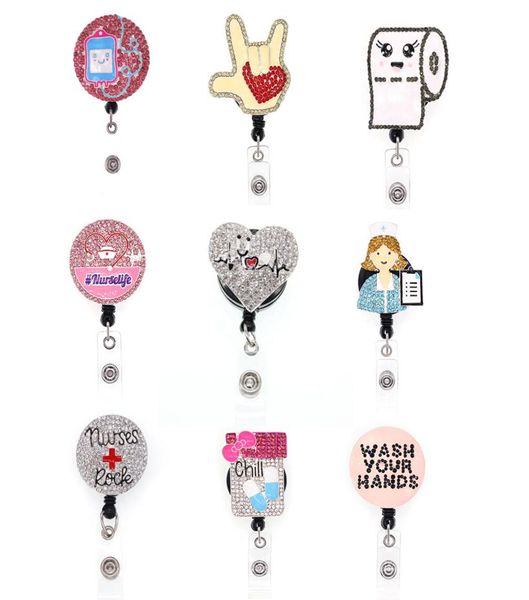 

20pcslot 9 style mixed medical retractable badge reel nurse badge reel with alligator clip for nurse accessories1201691, Gray