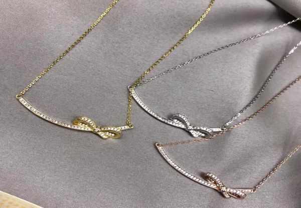 

luxury designer fashion simple diamond bow necklace gold silver rose gold three colors are available9784196