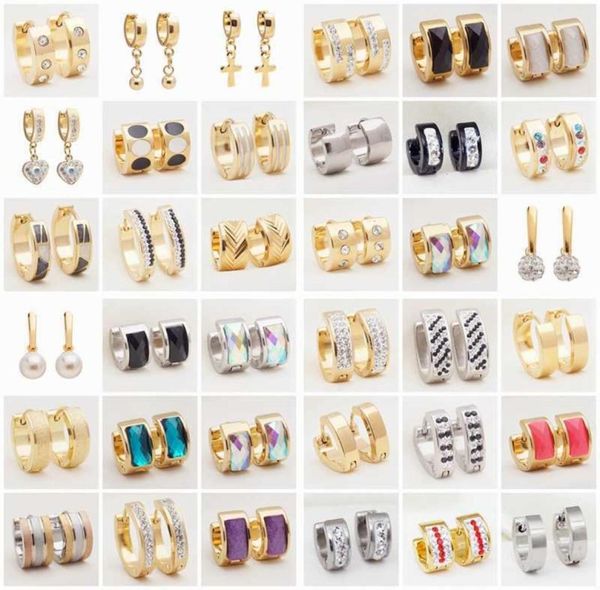 

yunkingdom 36 pairslot punk style stainless steel circle samll hoop earrings for women men whole jewelry 2109242656578, Golden;silver