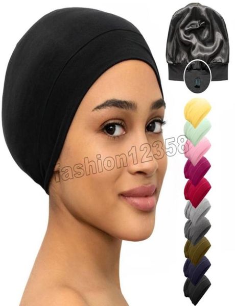 

fashion satin bonnet lined sleeping beanie hat bamboo headwear frizzy natural hair nurse cap for women and men7558002, Blue;gray
