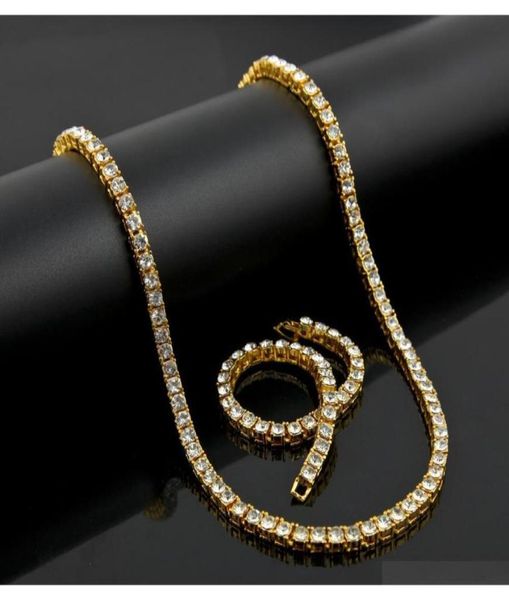 

mens lady gold silver black simulated necklace diamond hiphop 1 row bling bling tennis chain bracelet set faiqv2945534