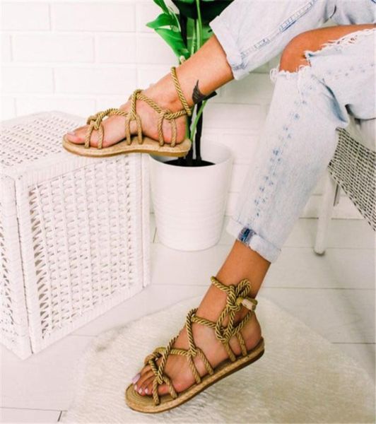 

sandals dihope lace up casuals rope women shoes zapatos de mujer boho woman cross tied7059964, Black