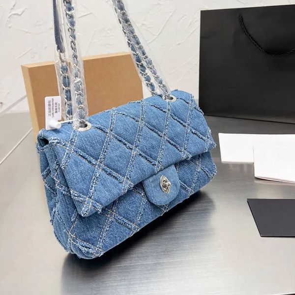 

designer bag flap bag vintage cc handbag bag dark blue denim silver chain hardware shoulder straps designer women luxury bag saddle bag tote