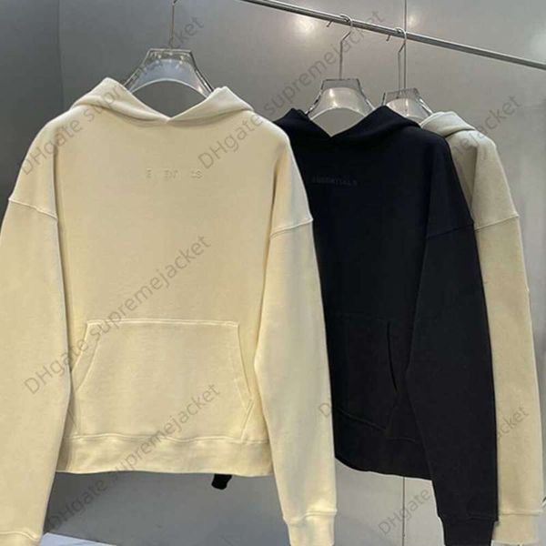 

esential pullover season 8 new flocked printed letter sweatshirt street fashion brand hip-hop loose overize hoodie, Black