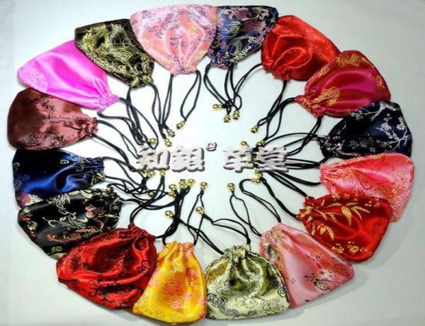 

small silk brocade jewelry pouch storage bag personalized chinese fabric drawstring gift packaging coin pocket whole 50p8537662, Pink;blue