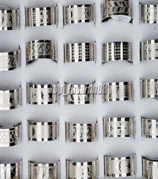 

50pcs stainless steel mixed design mens rings jewelry 1722mm r1581894030, Silver