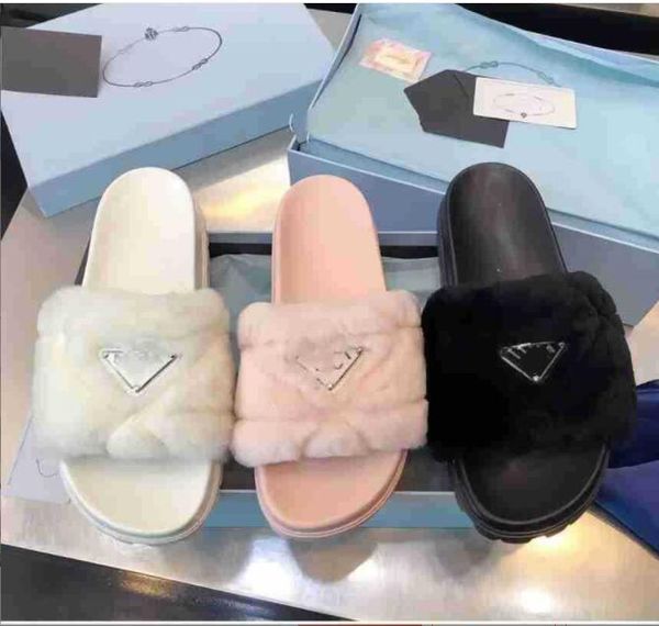 

designers slippers slides sandals girl flip flop slipper winter slide women ladies wool fur fluffy furry warm letters comfortable fuzzy size, Black