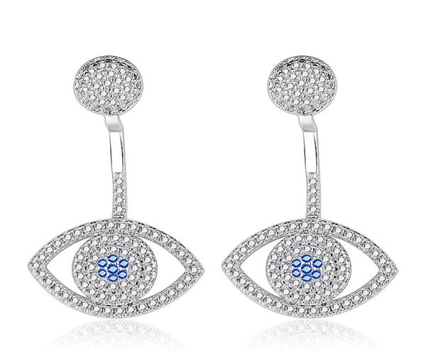 

blue evil eyes stud earrings for women girls fashion design crystal rhinestone statement drop dangles iced out brass rose gold sil5951421, Golden;silver