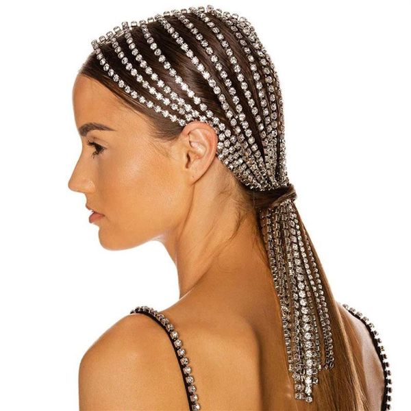 

hair clips & barrettes shiny full rhinestone fringed hairband for women bijoux long tassel crystal accessories wedding banquet hea287m, Golden;silver