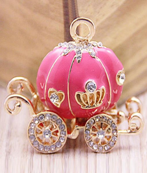 

1cute big pumpkin carriage crystal charm keychain key ring03556191, Silver