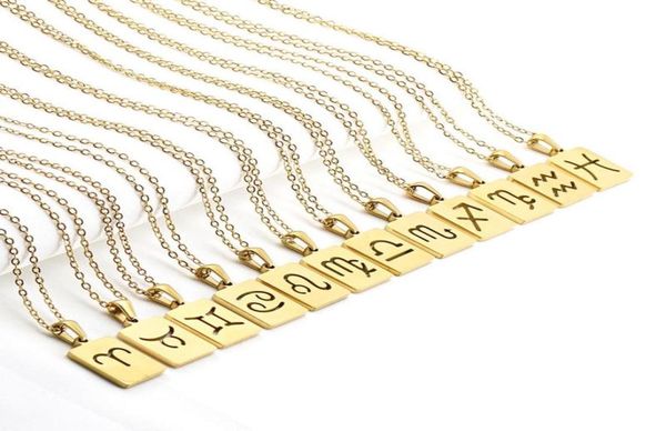 

chains 12 constellation hollow titanium steel square pendant gold necklace capricorn sagittarius scorpio libra aries pisces gift5507789, Silver