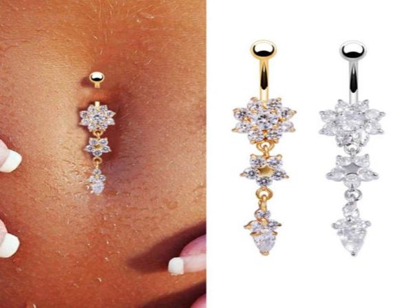 

crystal navel bell button rings 1pcs new fashion dangle flower navel rings body piercing navel body jewelry5093339, Silver