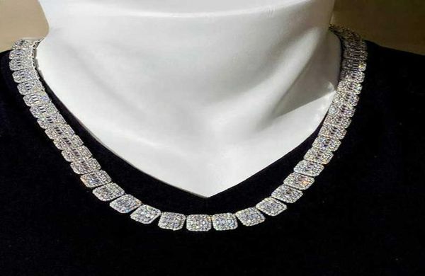

men039s baguette tennis cuban chain bling diamond choker icy necklace7351749, Silver
