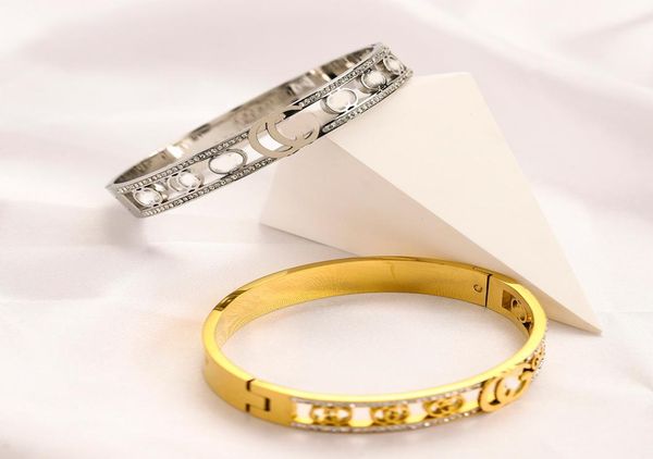 

europe america fashion style bracelets with steel seal women bangle luxury designer jewelry 18k gold plated stainless steel weddin7684049, Black