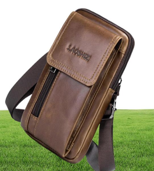 

laoshizi brand men genuine leather waist pack bag mini phone pockets case coin purse male money bags shoulder messenger bag lj20095465706