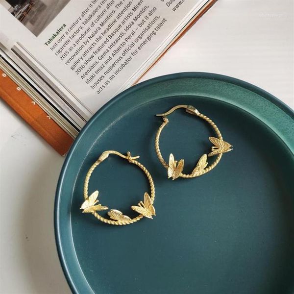 

hoop & huggie real 925 sterling silver ring irregular butterfly fluttering gold earrings for women engaged in fine fashion jewelry247q, Golden;silver