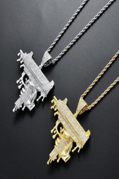 

new iced out full lab diamond uzi gun pendant necklaces long cuban link chain fashion necklace for hip hop jewelry9436333, Silver