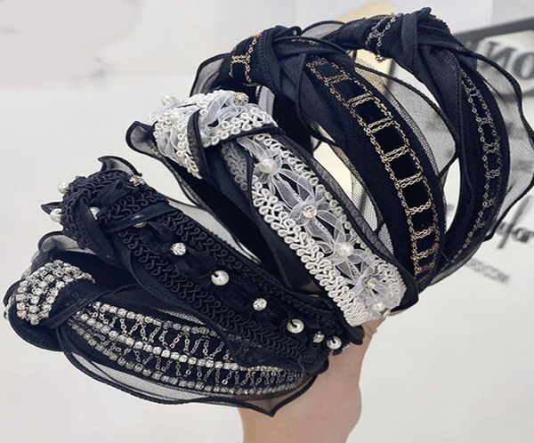 

crystal chain hairbands lace pearl elegant hair hoop rhinestone hairband knot wide headband hair hoop turban hair accessories1495609, Silver