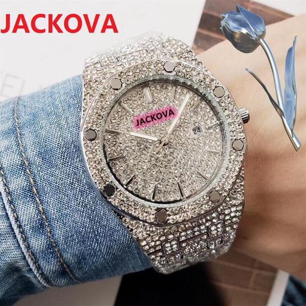 

men sky diamonds rhinestone watch 42mm quartz movement time clock watch solid fine full stainless steel band president premium cri245u, Slivery;brown