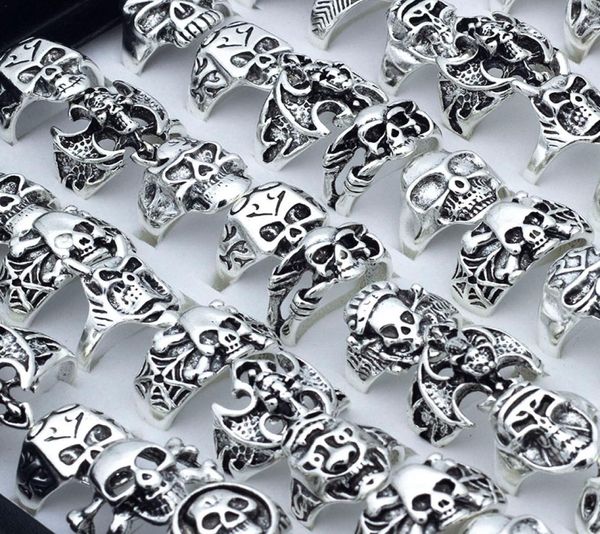 

50 pieceslot mix size small skull rings whole for women men statement punk skeleton fashion jewelry4796329, Silver