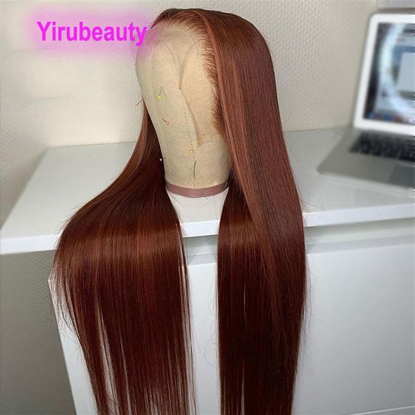 

peruvian human hair virgin remy chestnut color 13x4 lace front wigs 150% 180% 210% density straight 10-32inch1914, Black;brown