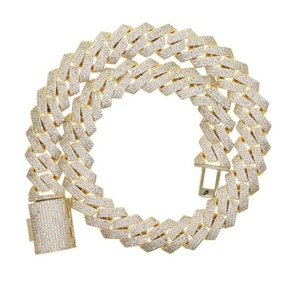 

19mm wide heavy chain iced out bling diamond curb cuban link chain hip hop chain necklace8312266, Golden;silver
