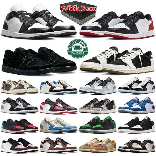 

with box 1s jumpman 1 low basketball shoes men women travis olive black phantom reverse mocha panda wolf grey bleached coral scott mens trai
