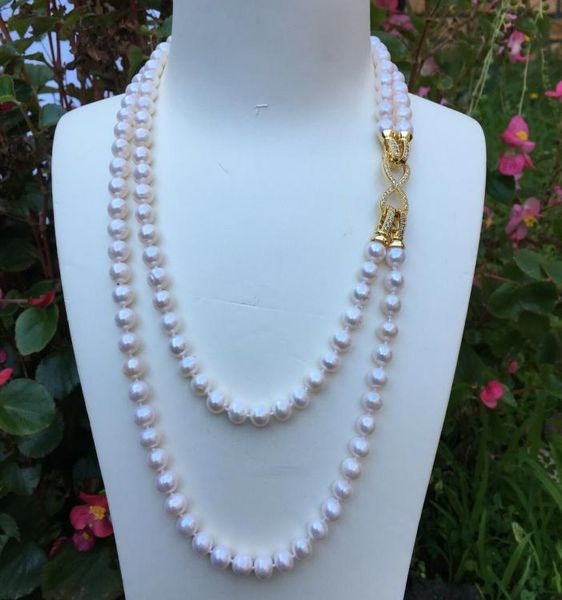 

hand knotted 2strands 78mm white freshwater collar pearl necklace long 4555cm fashion jewelry4783076, Silver